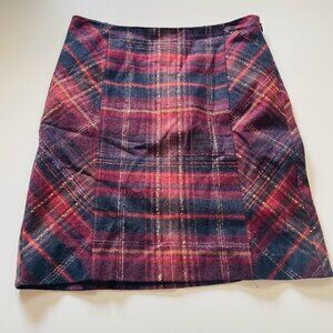 NWT J. Jill Skirt Wool Plaid Cranberry Tweed Tartan Fall Winter Holiday Boots 6